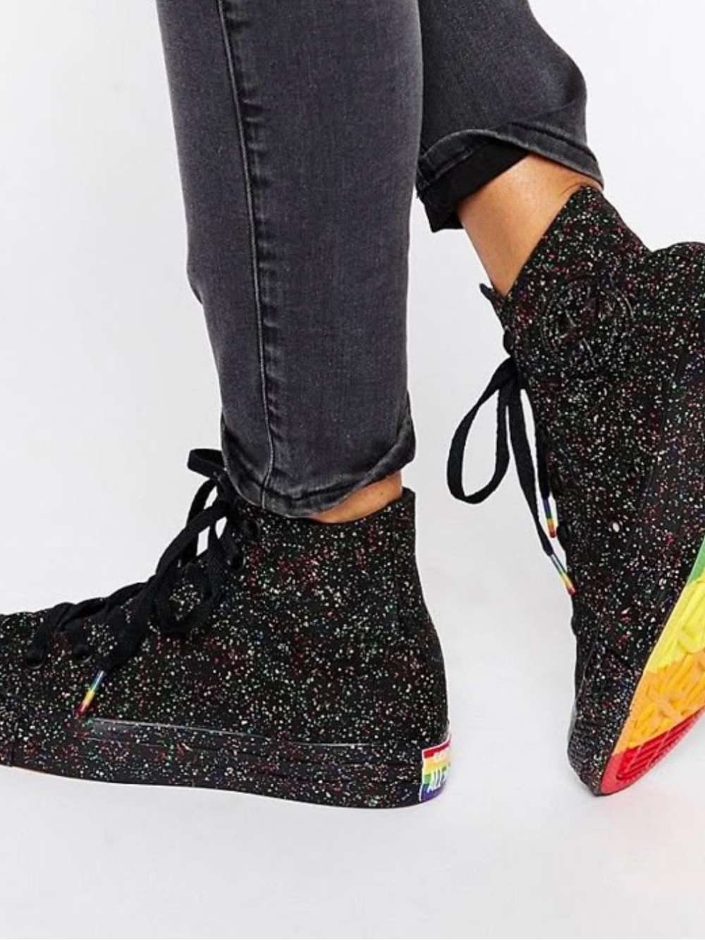 Converse Unisex LBGTQ Pride Black CTAS High-Top Sneakers with Multicolor Speckle - Picture 7 of 7
